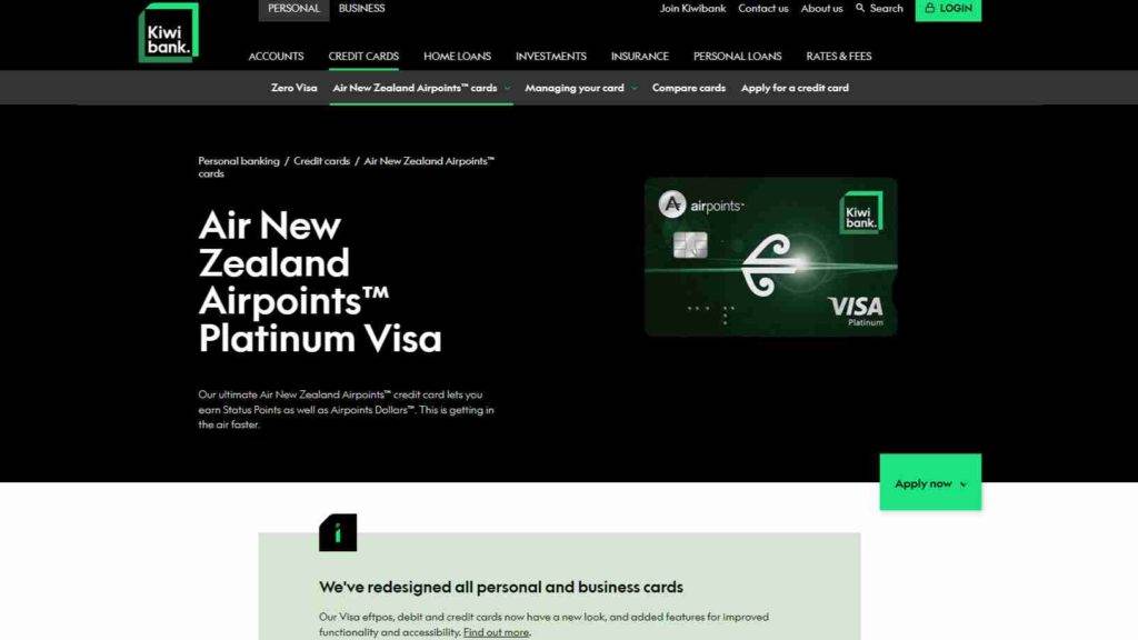 Kiwibank Air New Zealand Airpoints Platinum Visa